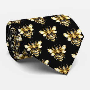 Cravate Logo Faux Gold Foil Bee Polygonal sur Noir