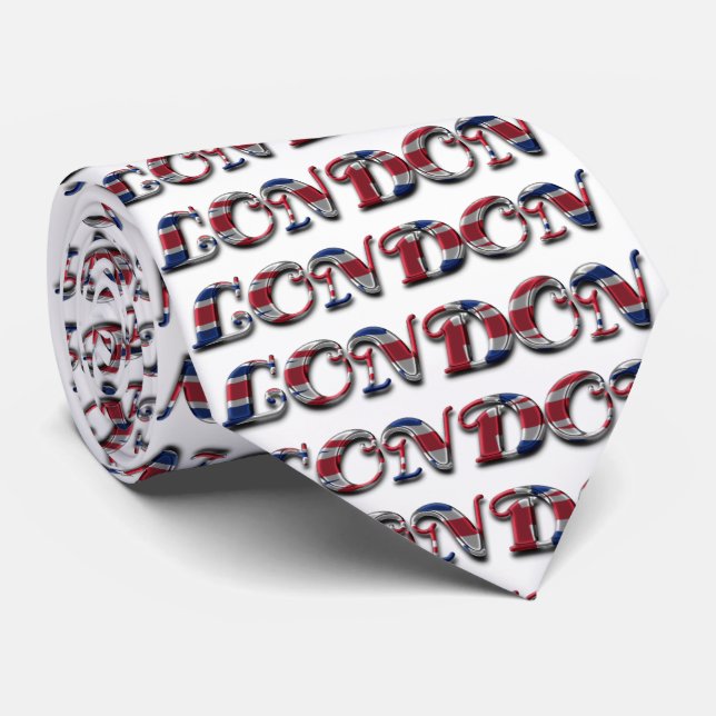 Cravate Londres Angleterre Typographie couleurs drapeau (Roulé)