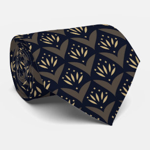 Cravate Lotus d'or noir motif ethnique vintage