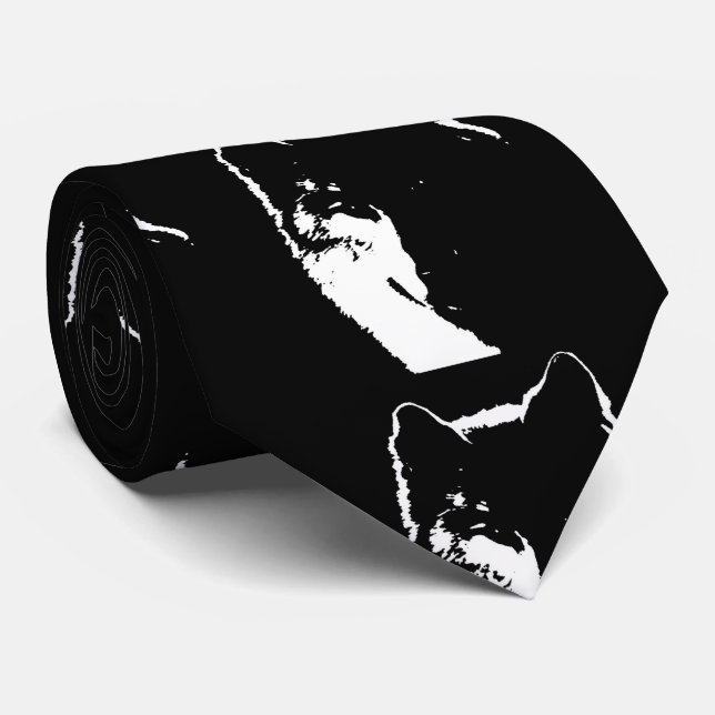 Cravate Loup noir et blanc (Roulé)