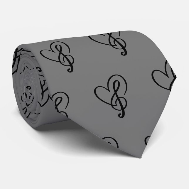 Cravate Love Music Heart Treble Clef Logo (Roulé)