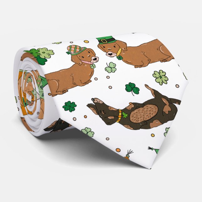 Cravate Lucky Dachshunds Clovers St. Patrick's Day (Roulé)