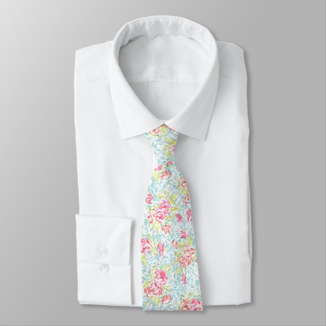 Cravate Lumière Aqua Blue Blush Pink Lime Green Art Motif (Attaché)