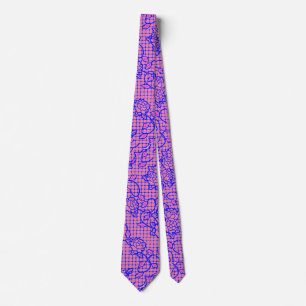 Cravate Lumineuse filet bleu avec fleurs 02b Bblue BG