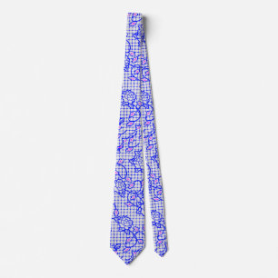 Cravate Lumineuse filet bleu avec fleurs 02b Offwhite BG