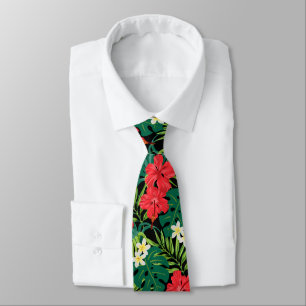 Cravate Luna Hibiscus Garden Hawaiian - Rouge et Noir