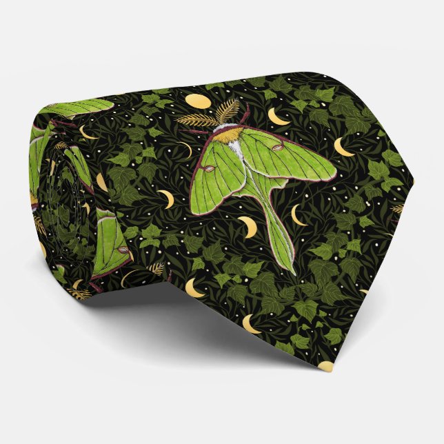 Cravate Luna moth, phases de lune et damas de lierre 2 (Roulé)
