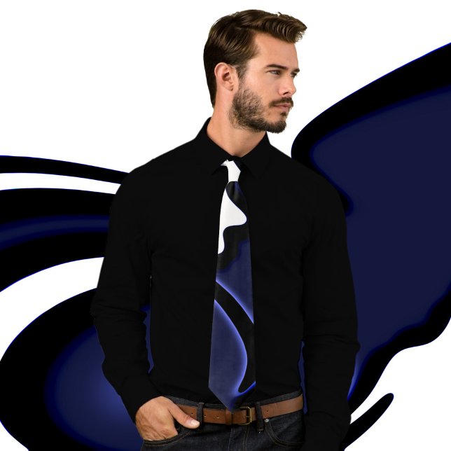 Cravate Lune bleue : Bleu Abstrait, Blanc & Noir (Créateur téléchargé)