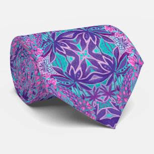 Cravate Lupine Fleurs Bohème Arabesque Motif rose