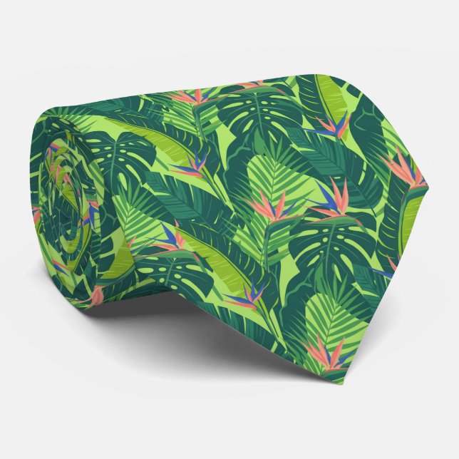 Cravate Lush Vibrant Tropical Leaf Monstera and Palm (Roulé)
