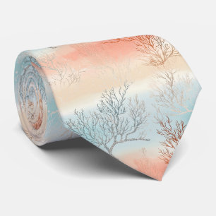 Cravate Luxe Aquarelle Corail et Vagues Océaniques Côtière