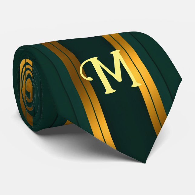 Cravate Luxe Popular Green Gold Linen Texture Collection (Roulé)