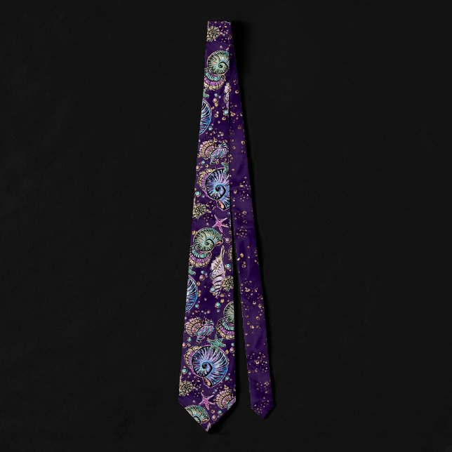 Cravate Luxe violet sous-marine | Dark Pastel Gold Sea Lif (Créateur téléchargé)