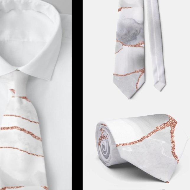 Cravate Luxe White Rose Gold Agate Parties scintillant Geo (Créateur téléchargé)