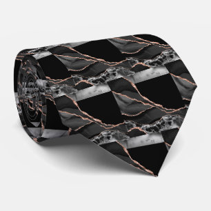 Cravate Luxueux Faux Glitter Rose Gold Faux Soie Noir