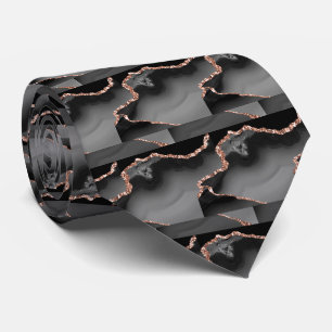 Cravate Luxueux Faux Glitter Rose Gold Noir Faux Soie