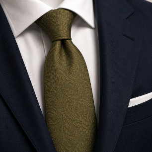 Cravate Luxueux Jacquard Damassé Baroque Vert Sauge Olive