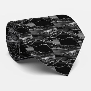 Cravate Luxueux Noir Argent Faux Paillettes Faux Soie