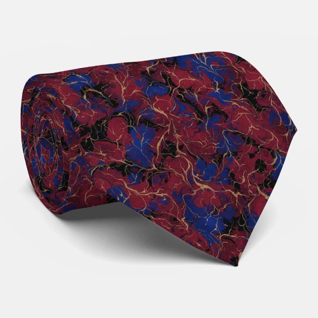 Cravate Luxurious Crimson Red and Royal Blue Venetian (Roulé)