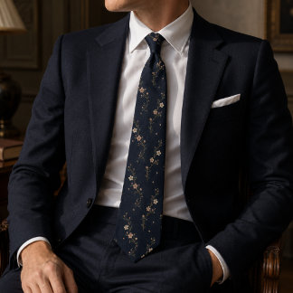 Cravate Luxury Navy Blue Sakura Blossom Japanese Floral