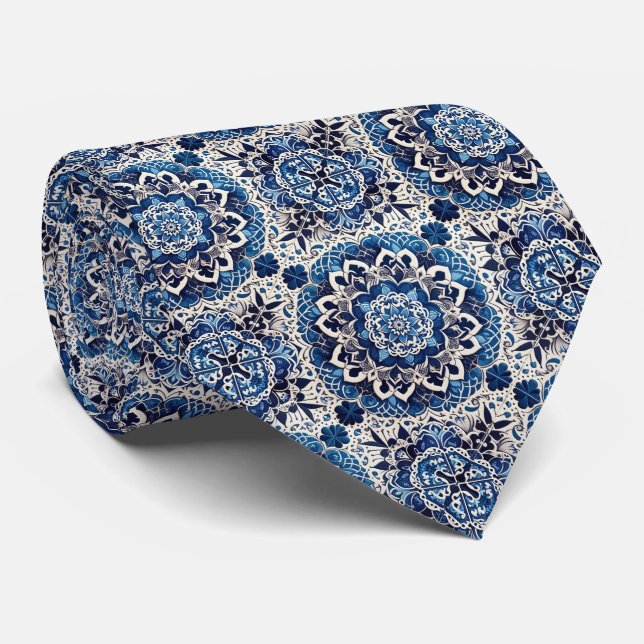 Cravate Luxury Statement Moroccan Tiled Faux Silk Neck Tie (Roulé)