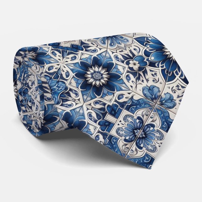 Cravate Luxury Statement Moroccan Tiled Faux Silk Neck Tie (Roulé)