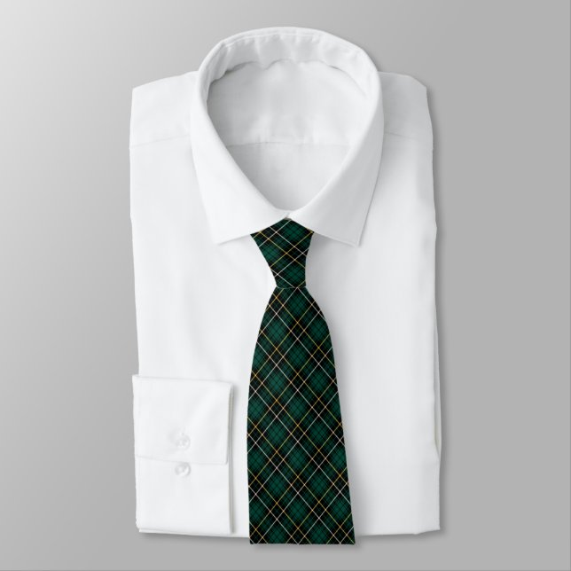 Cravate MacAlpine Clan Tartan Forest Vert et Noir Plaid (Attaché)
