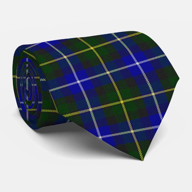 Cravate Macneil de Barra tartan bleu vert plaid (Roulé)