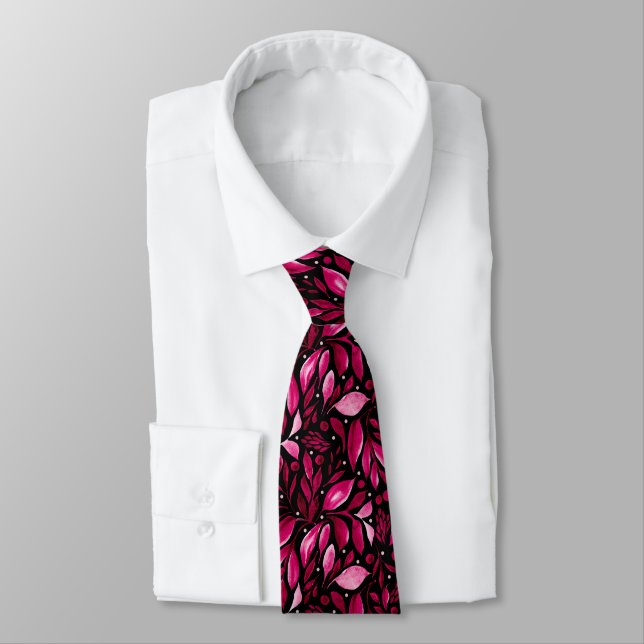 Cravate Magenta Dream - Botanique Noire & Bourgogne (Attaché)
