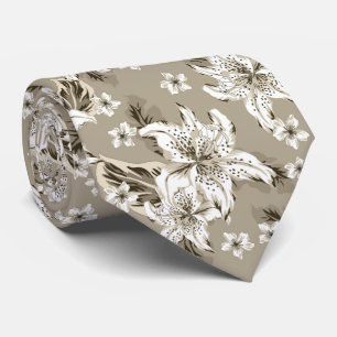 Cravate Magnifique motif de fleurs beige