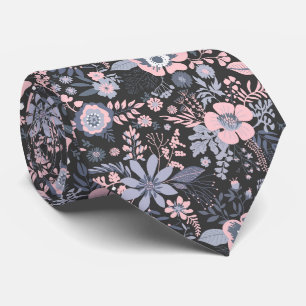 Cravate Magnifique motif floral pastel bleu de style rétro