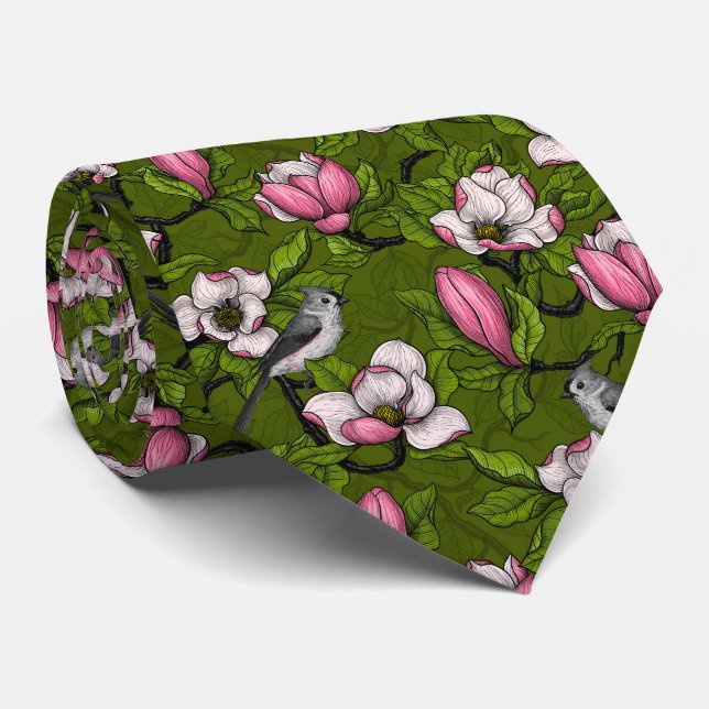 Cravate Magnolia en floraison et oiseau de tireur 2 (Roulé)