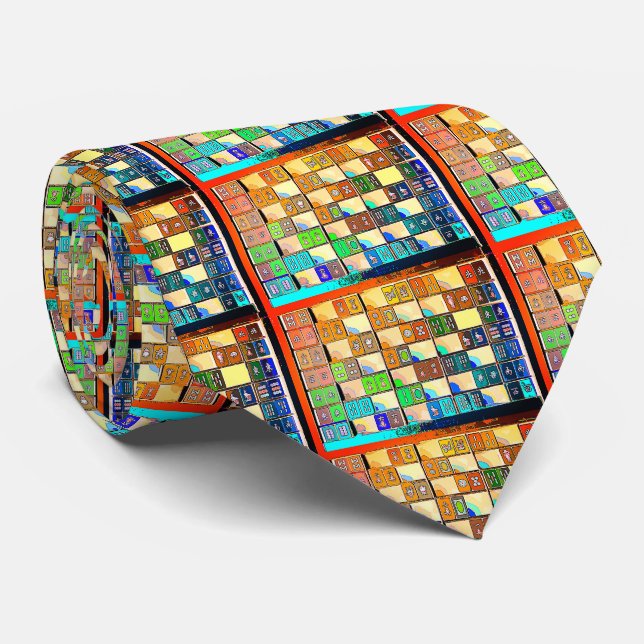 Cravate Mah Jongg Petits carreaux Necktie (Roulé)
