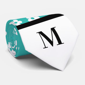 Cravate Maisières blanches et turquoise Necktie monogramme