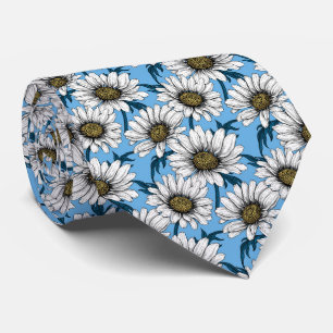 Cravate Maisonnettes, fleurs sauvages sur bleu
