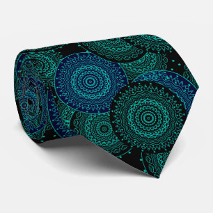 Cravate Mandala bleu turquoise ronde sur arrière - plan no
