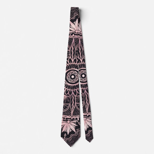 Cravate Mandala de l'oeil rose noir (Devant)