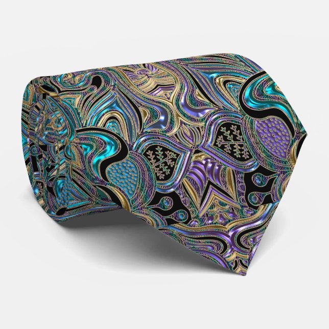 Cravate Mandala floral pourpre de dentelle de turquoise (Roulé)