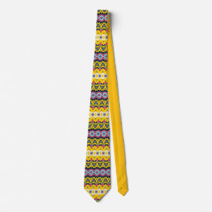 Cravate Mandala géométrique moderne motif jaune marine