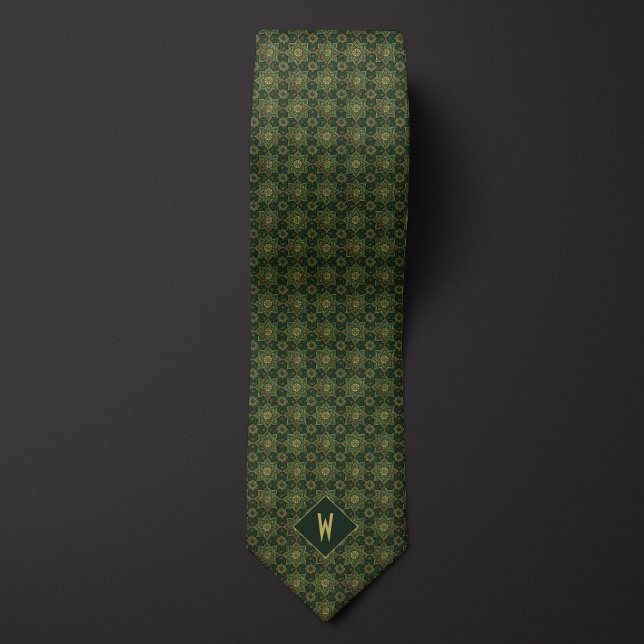 Cravate Mandala Monogramme Géométrique Vert de Mousse (Créateur téléchargé)