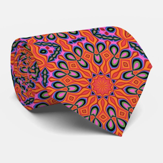 Cravate Mandala Retro Orange Hipster Decor (Roulé)
