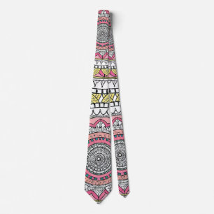 Cravate Mandala rose et blanc
