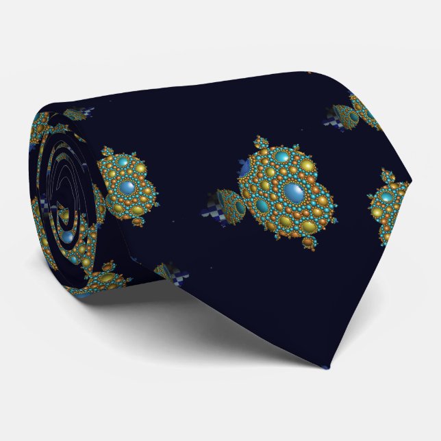Cravate Mandelbrot Fractal Apollonian Sphere Blue Gold (Roulé)