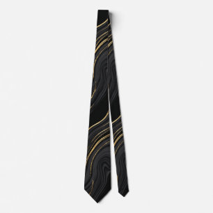 Cravate Marbre Abstrait Noir & Or