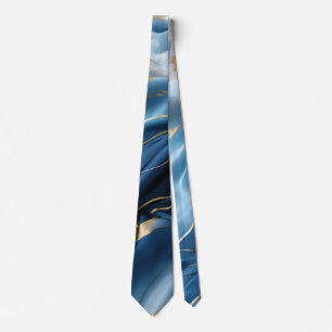 Cravate Marbre blanc bleu avec look soie or