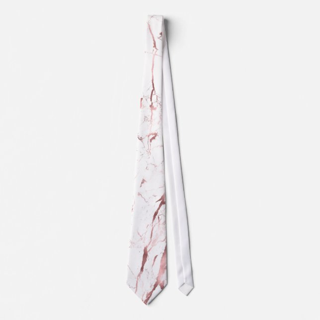 Cravate Marbre blanc PixDezines+Veines rosées et dorées Fa (Devant)