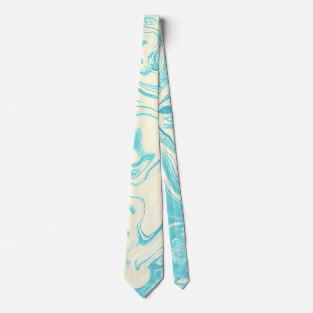 Cravate Marbre cool design en Turquoise et Crème (Devant)