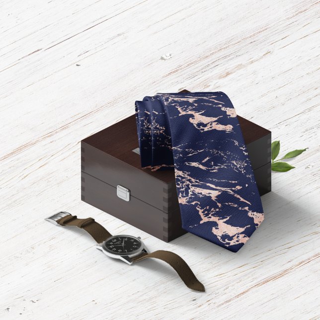 Cravate Marbre d'or Rose bleu Chic Navy (Créateur téléchargé)