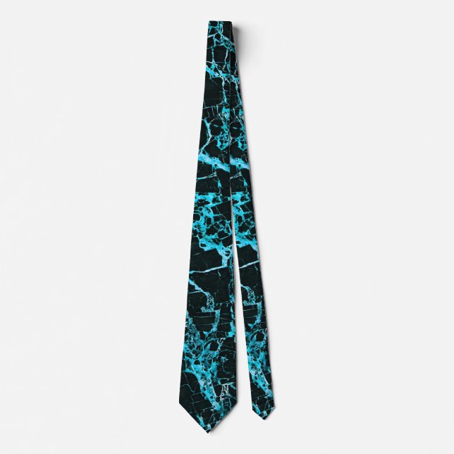Cravate Marbre noir et turquoise, (Devant)