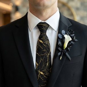 Cravate Marbre noir et veines dorées motif élégant